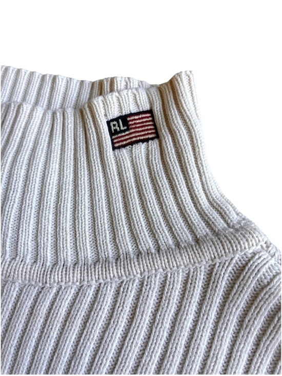 Ralph Lauren Sweaters - Vintage 80s polo jeans Ralph Lauren cream Rib-Knit Turtleneck Flag logo Patch S